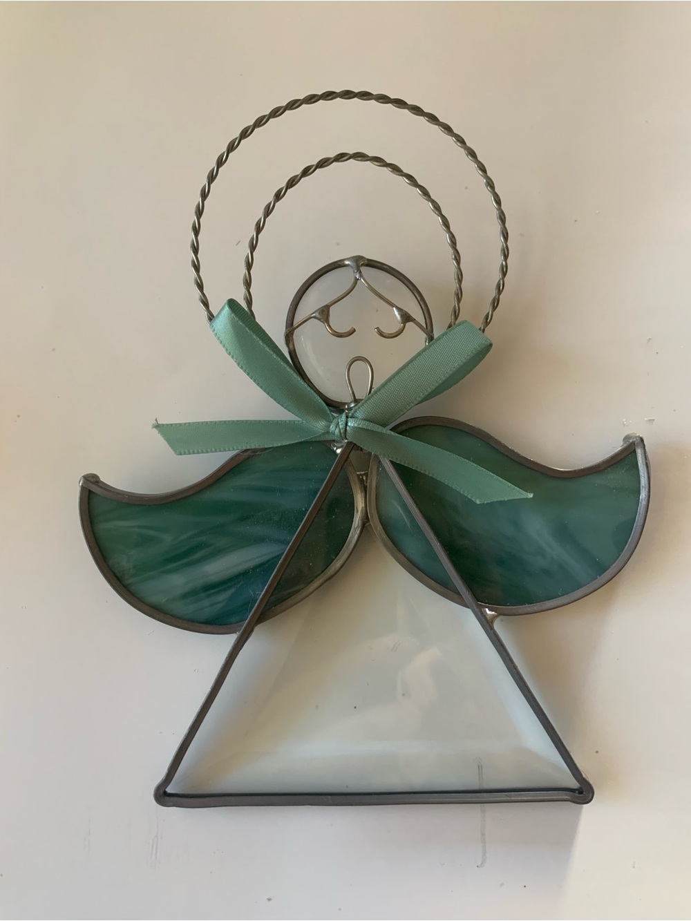 Handcrafted Green Stained Glass Angel Wall Art - Brand 6.5” Tall